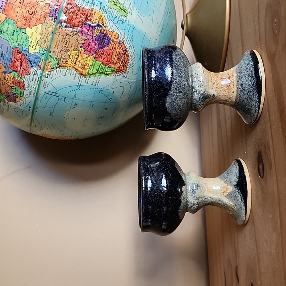 Vintage stoneware glazed pottery wine goblets